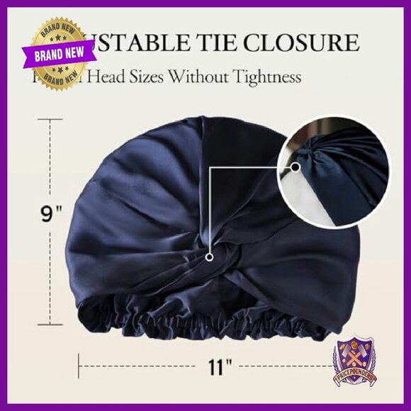 100% Mulberry Silk Sleep Bonnet, Adjustable Tie, Hair Protection main image 6